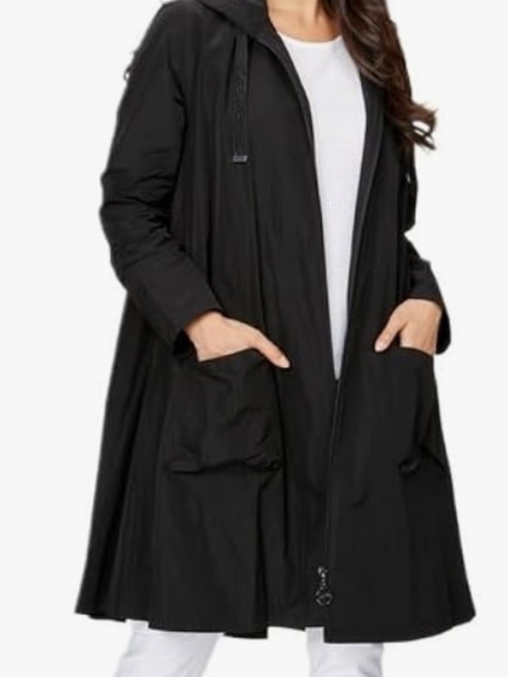 Joseph Ribkoff Long Flared Shape Coat Full Zip Drawstring Hood Sz 6 Black - Picture 2 of 13